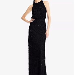 Adrianna Papell Beaded Halter Neck Evening Maxi Dress (Black, 10)